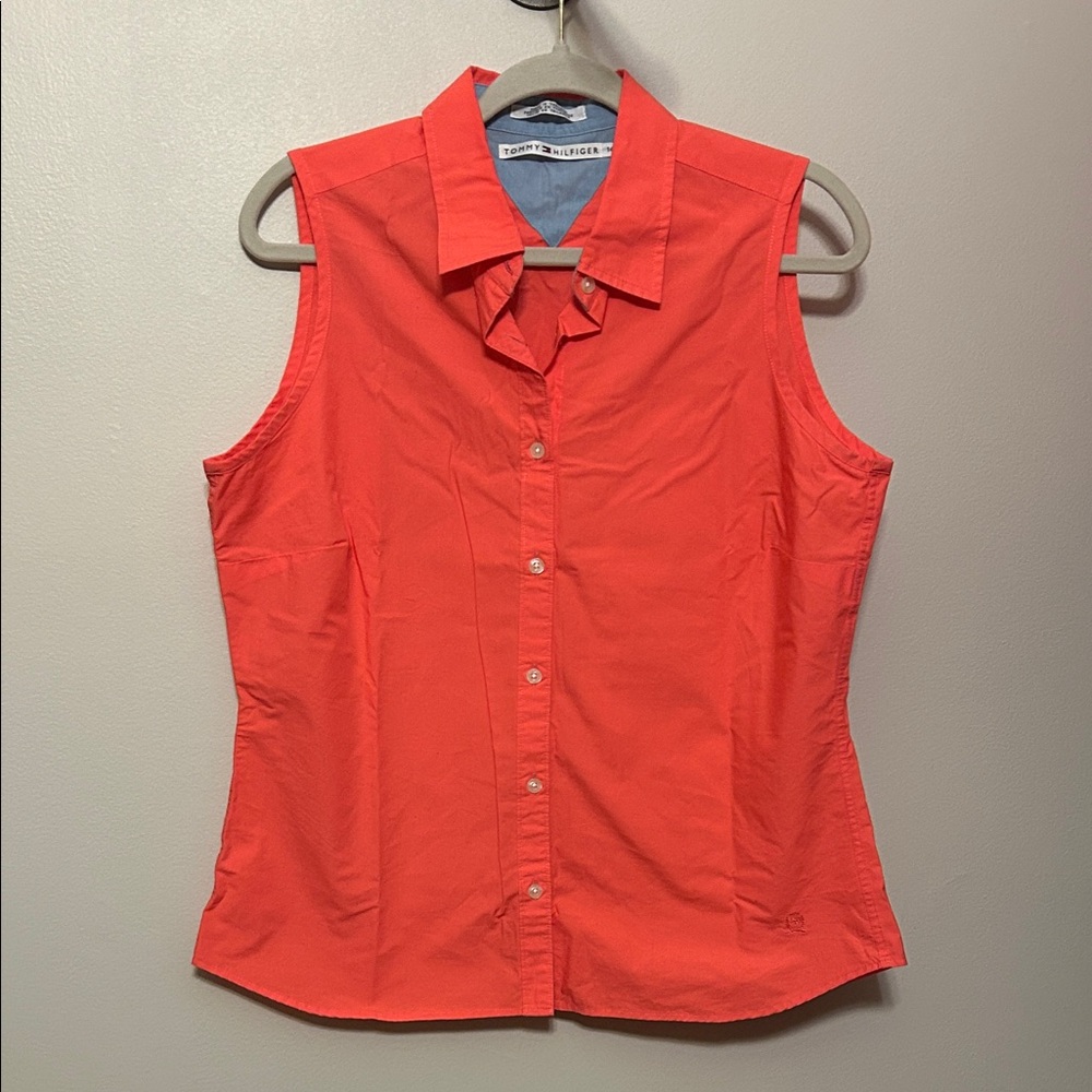 Tommy Hilfiger Sleeveless Button-Down Shirt - Bright Red